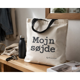 Lærredsmulepose med tryk på begge sider – Mojn Søjde.