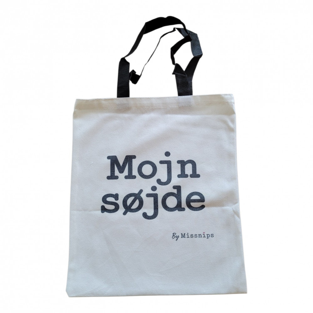 Lærredsmulepose med tryk på begge sider – Mojn Søjde.