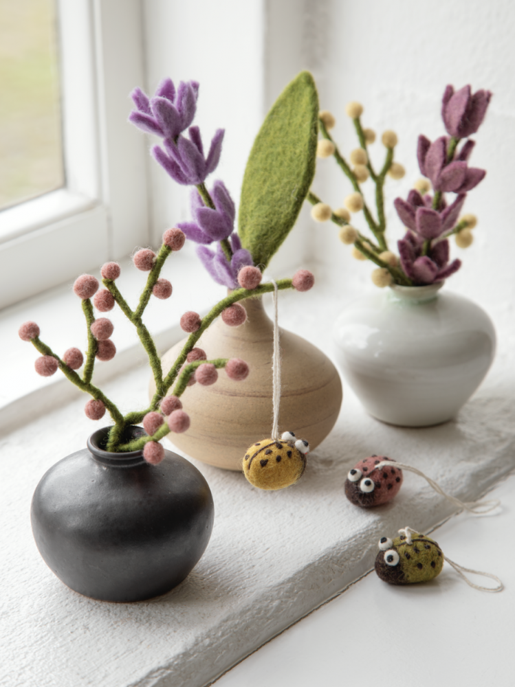 Lavendel og blad - sæt med 3 dele. 18cm