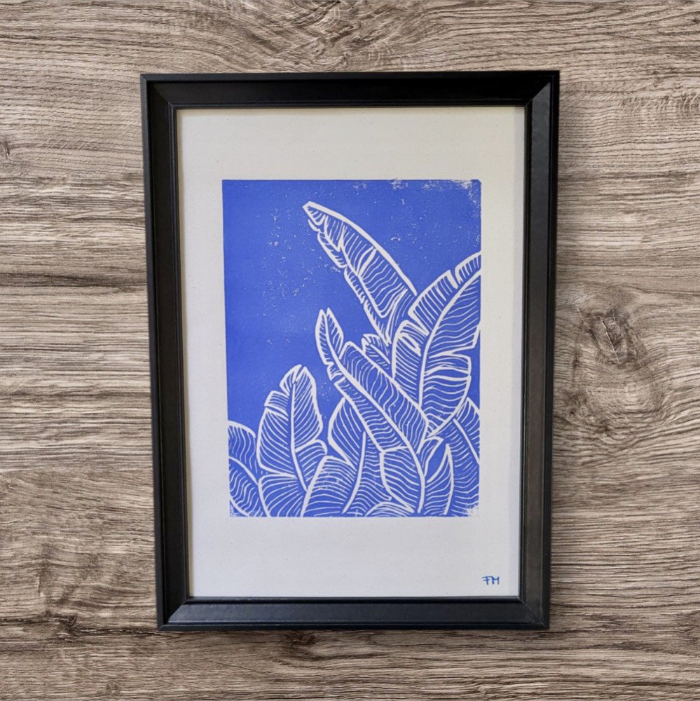 Linoleumstryk "Fjer" blå