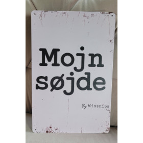 Metalskilt, lyserød: Mojn søjde