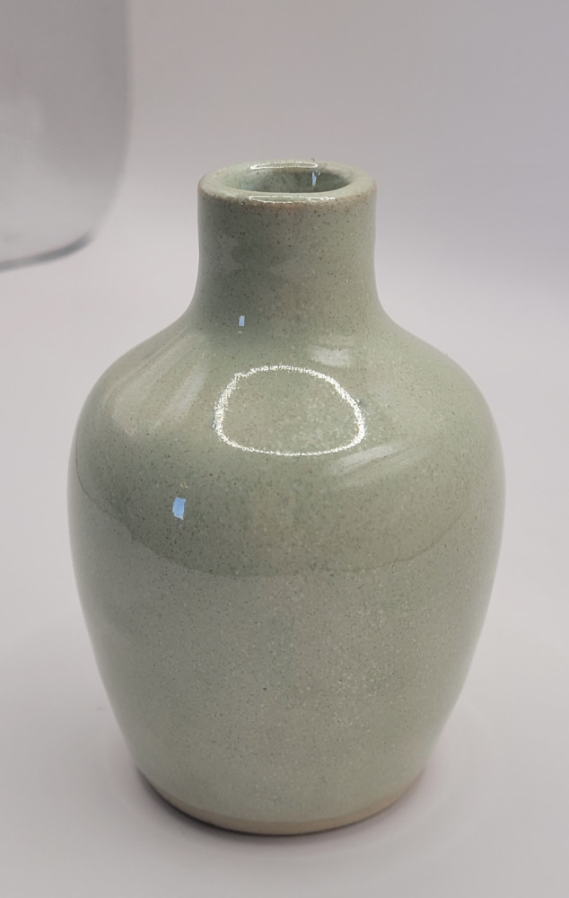 Minivase keramik, grøn med høj hals