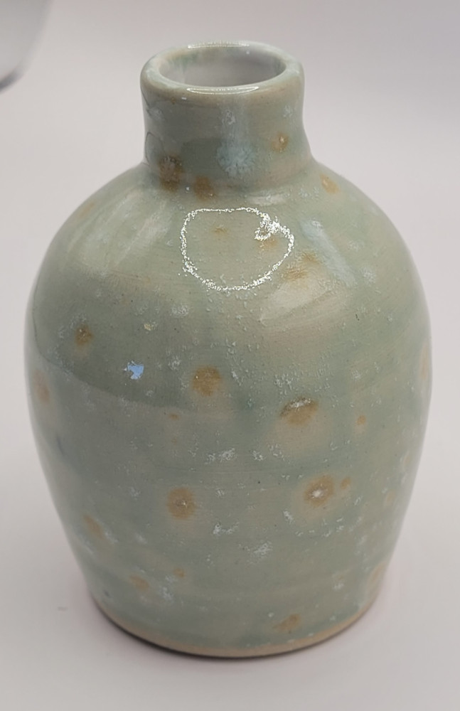 Minivase keramik, grøn og gul
