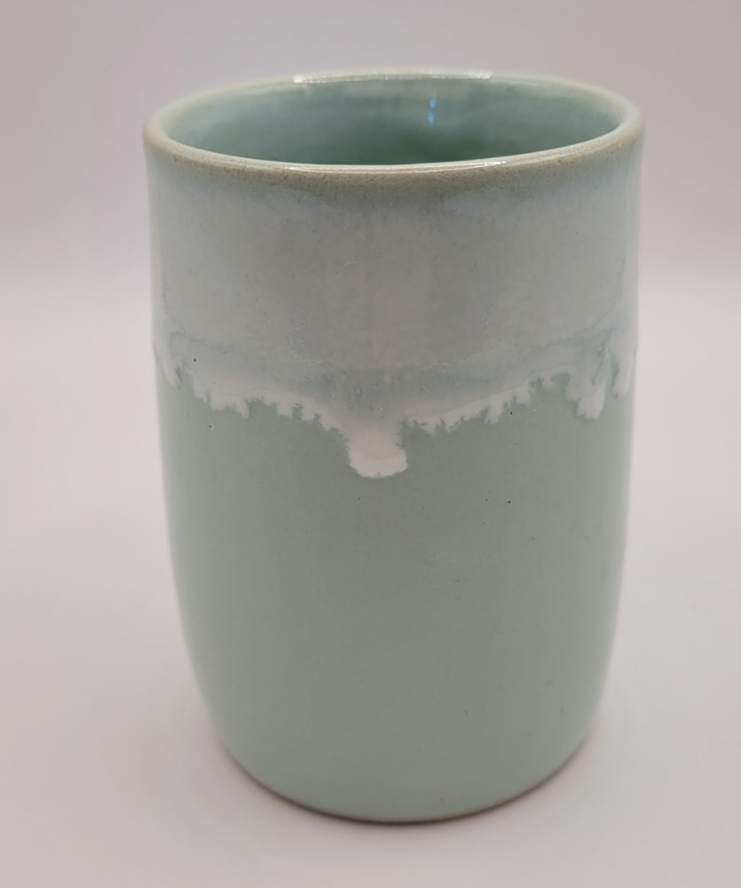 Minivase keramik, grøn og hvid