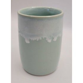 Minivase keramik, grøn og hvid