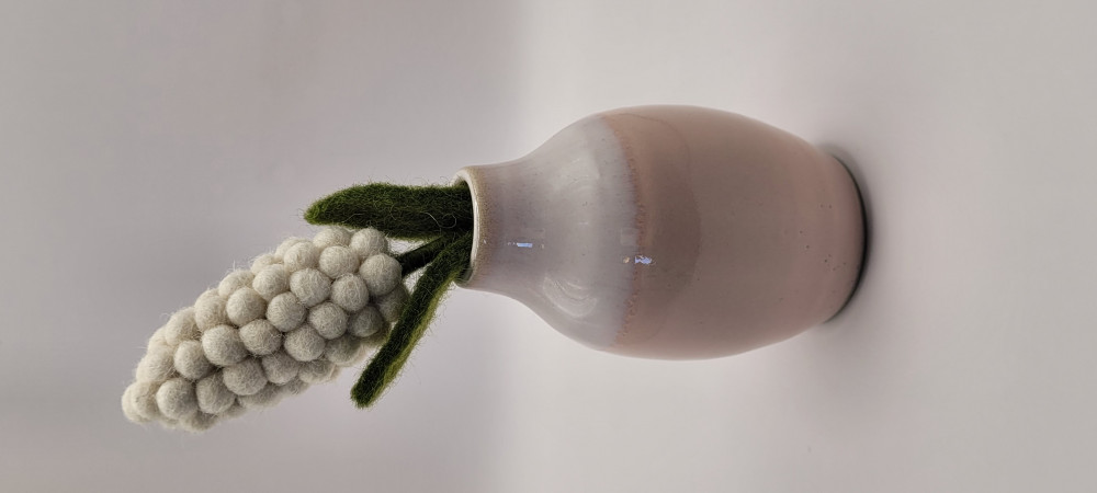Minivase keramik, lyserød og hvid