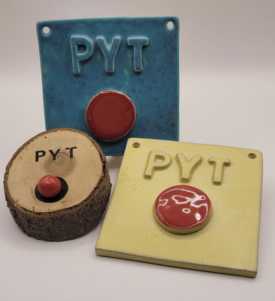 PYT knap i keramik, blå