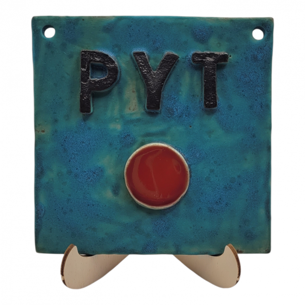 PYT knap i keramik, blå