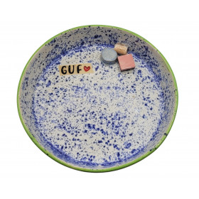 Slikskål i keramik, grøn og blå