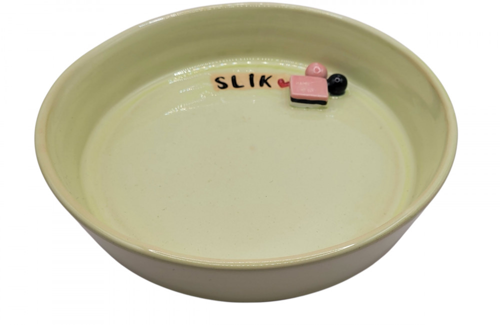 Slikskål i keramik, lys grøn