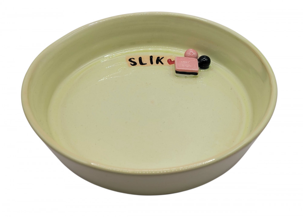 Slikskål i keramik, lys grøn