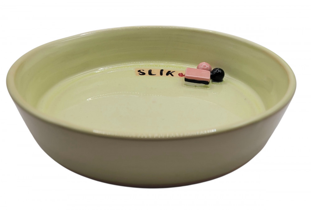 Slikskål i keramik, lys grøn