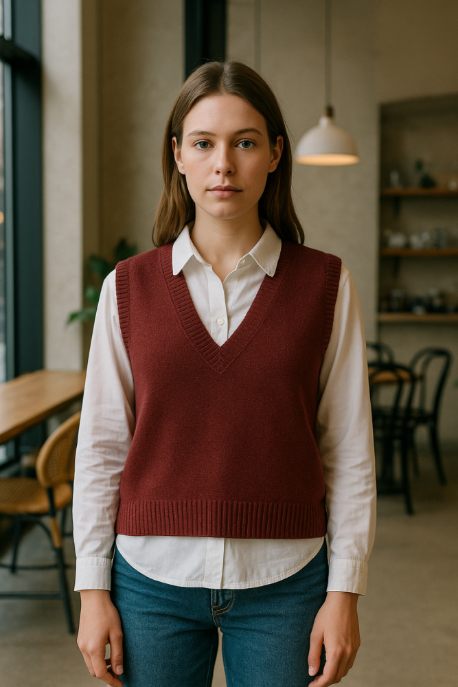 Strik vest i rustrød