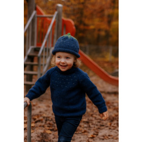 Strikket sweater og hue - blåbær