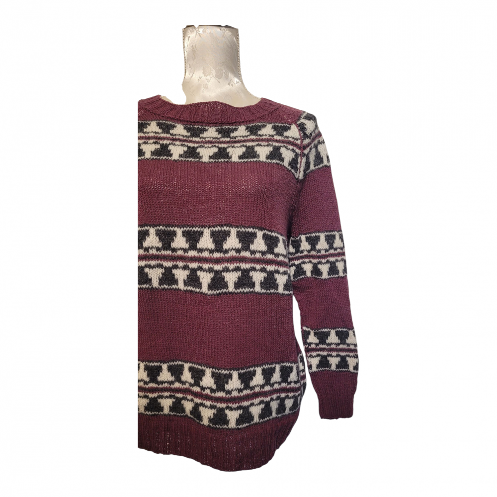 Striksweater dyb rød med stribet mønster