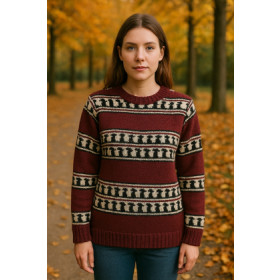 Striksweater dyb rød med stribet mønster