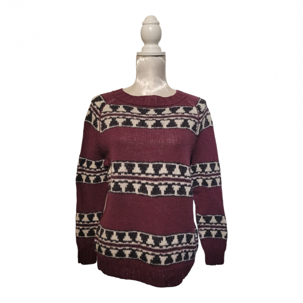 Striksweater dyb rød med stribet mønster