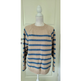 Striksweater til dame hvid/blå stribet