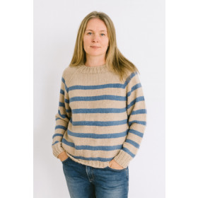 Striksweater til dame hvid/blå stribet
