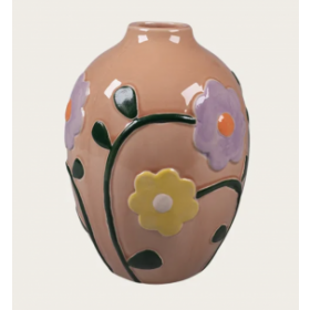 Vase i orange med blomster motiv - PÅ LAGER 01.01.2026