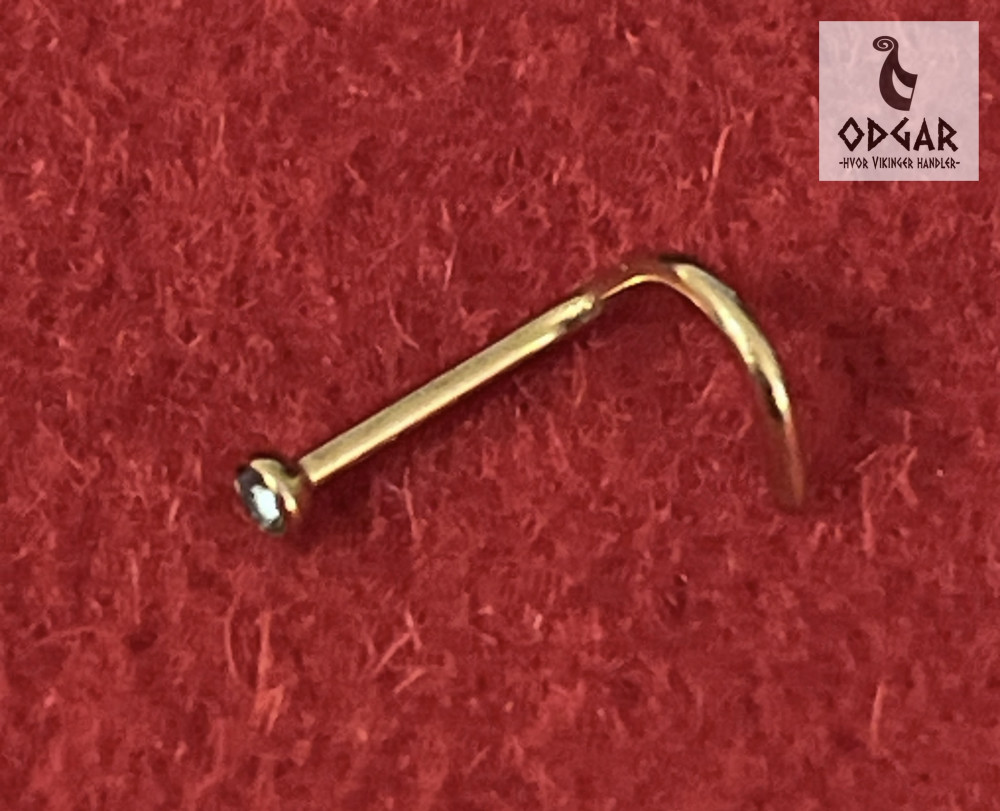 Næse stav, Næsepiercing med zirkon "hvid". 18k guld PVD