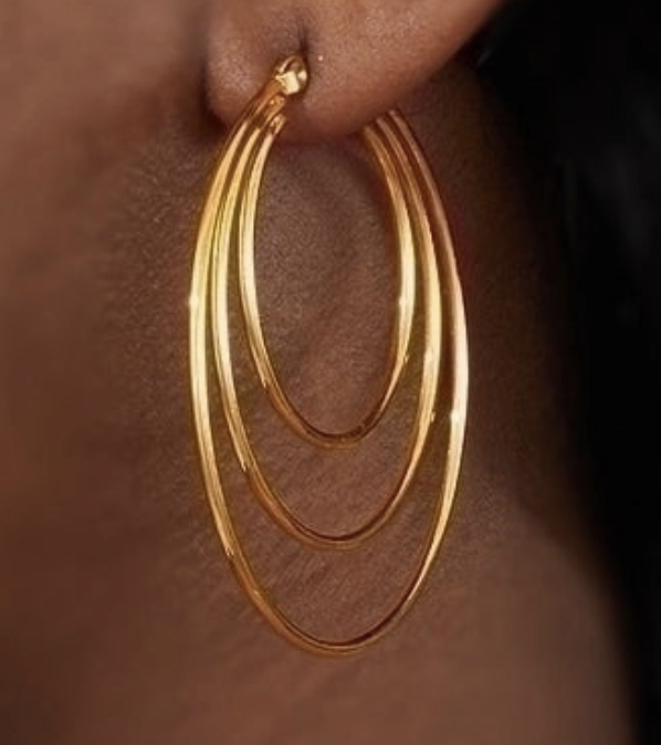 "NU TID" 3-i-en Ørehæng 50mm rund,  18k guld PVD