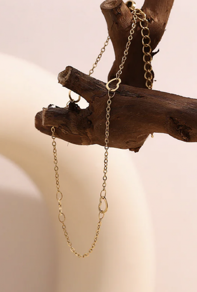 "NU TID" Ankelkæde - ankelkæde m. hjerter 20 + 5cm, 18k guld PVD