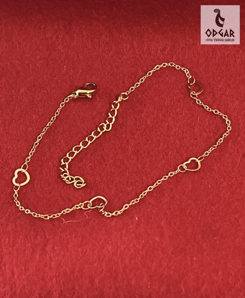 "NU TID" Ankelkæde - ankelkæde m. hjerter 20 + 5cm, 18k guld PVD