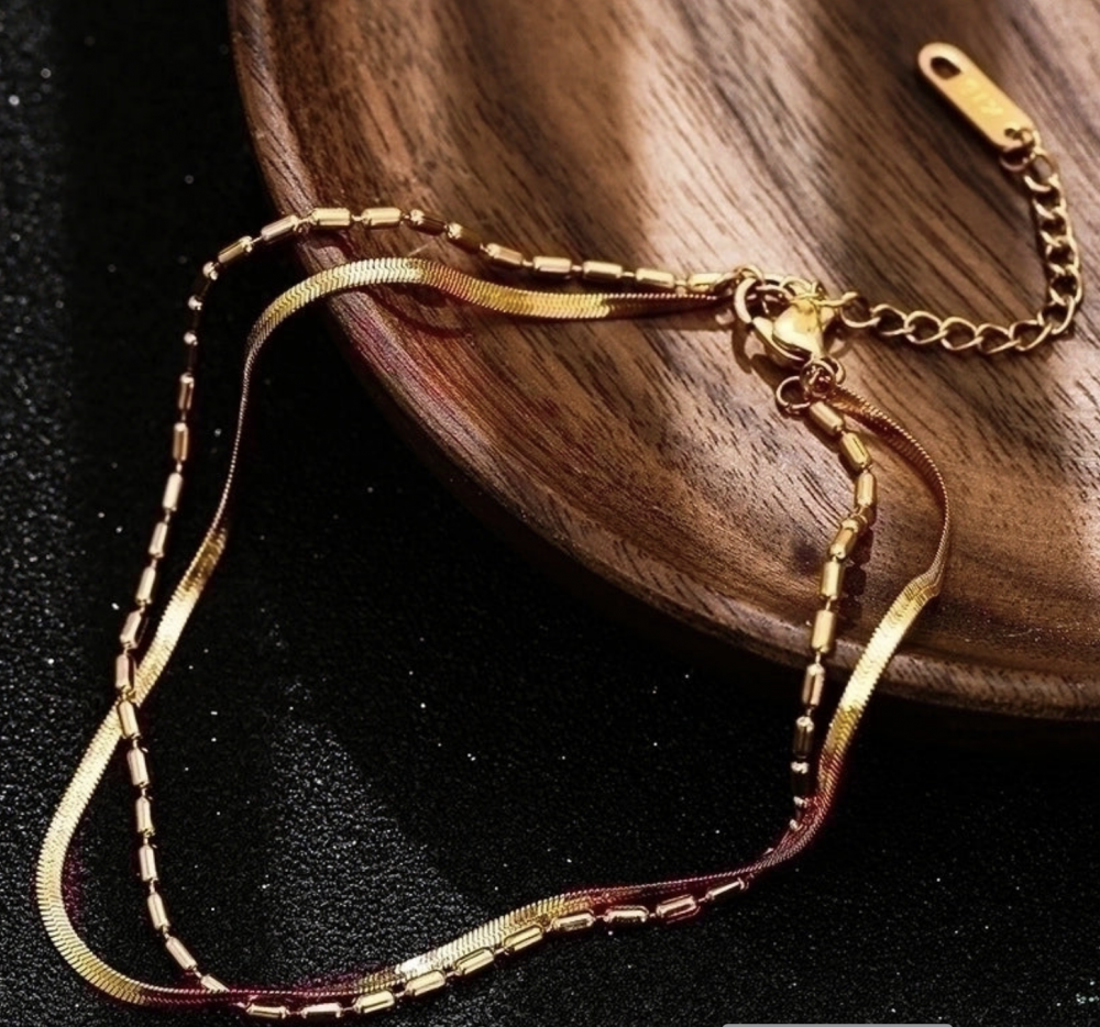 "NU TID" Armkæde, dobbelt 17+6 cm, 18k guld PVD