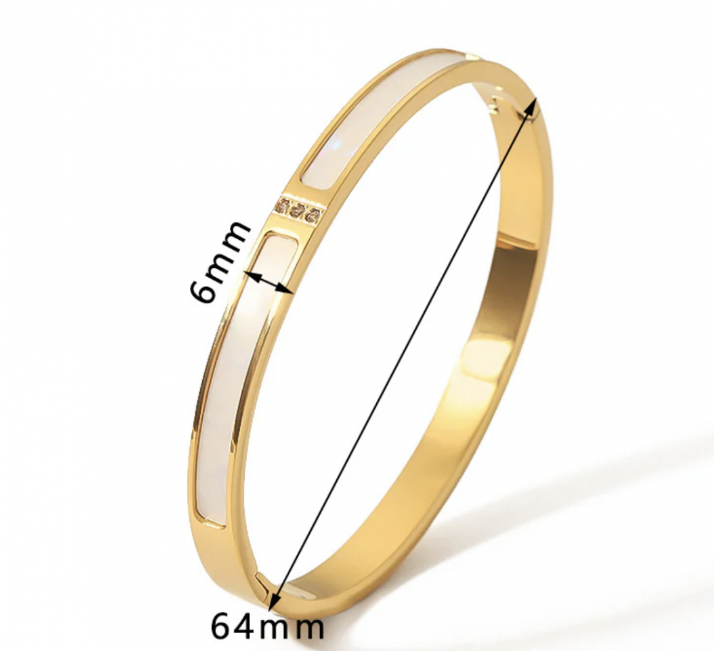 "NU TID" Armring med perlemor, 18k guld PVD