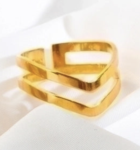 "NU TID" Fingerring "2-Geometri" åben ring  18k guld PVD