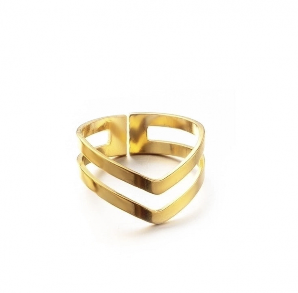 "NU TID" Fingerring "2-Geometri" åben ring  18k guld PVD