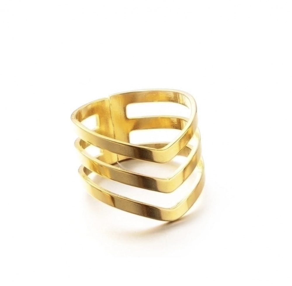 "NU TID" Fingerring "3-Geometri" åben ring  18k guld PVD