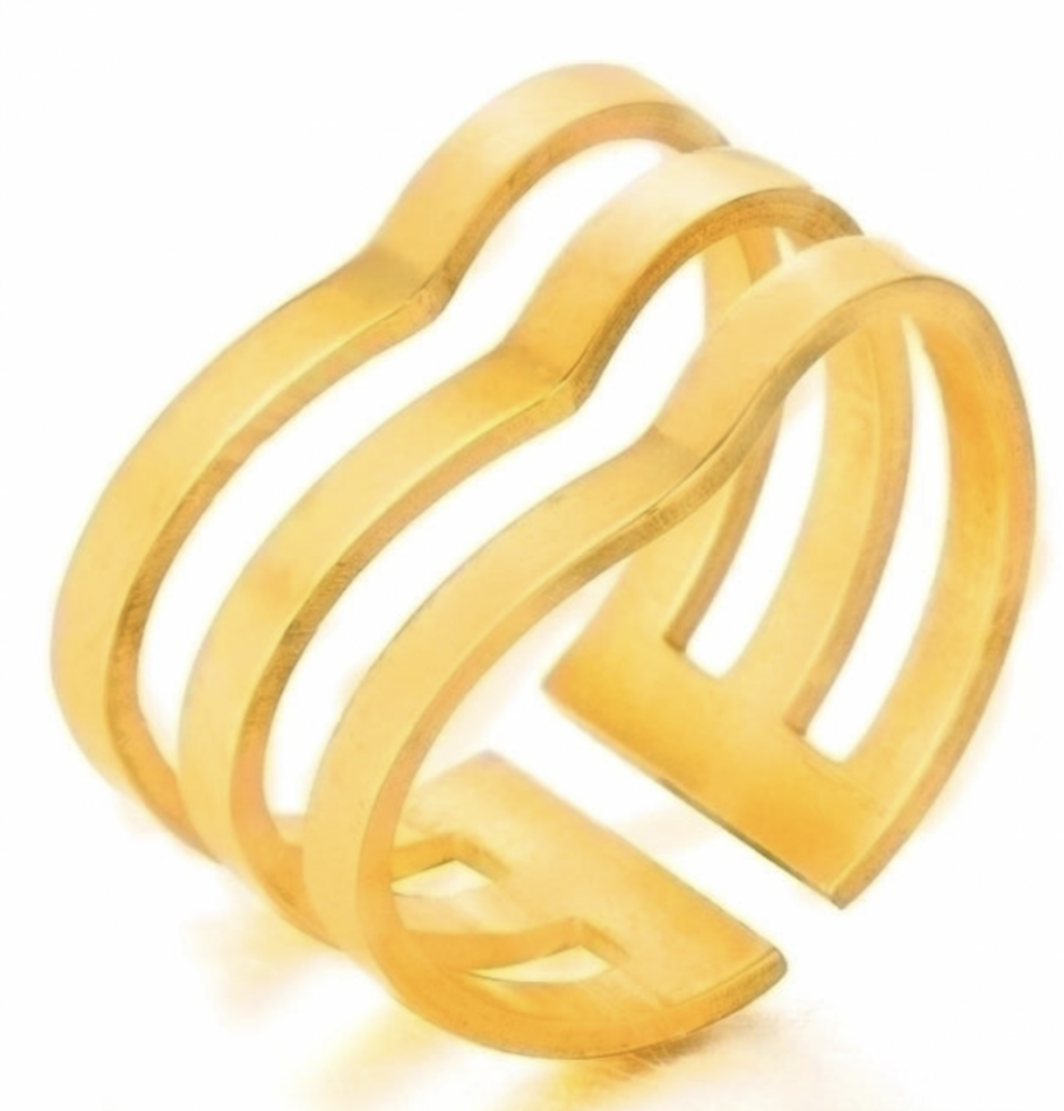 "NU TID" Fingerring "3-Geometri" åben ring  18k guld PVD