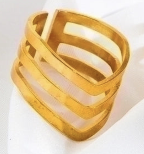 "NU TID" Fingerring "3-Geometri" åben ring  18k guld PVD