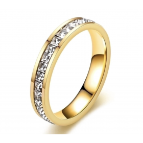"NU TID" Fingerring med enkelt række zirkon sten 18k guld PVD