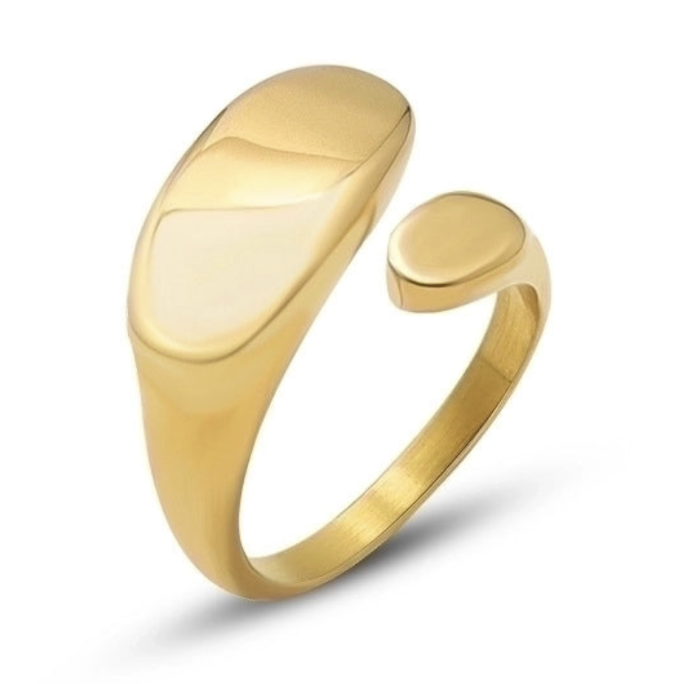 "NU TID" Fingerring "open end", åben ring  18k guld PVD