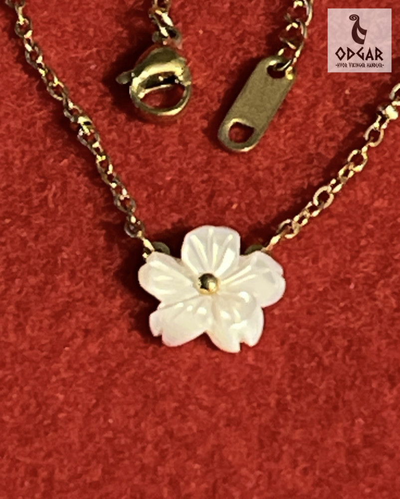 "NU TID" Halskæde 2mm med blomst vedhæng - 45cm. 18k guld PVD