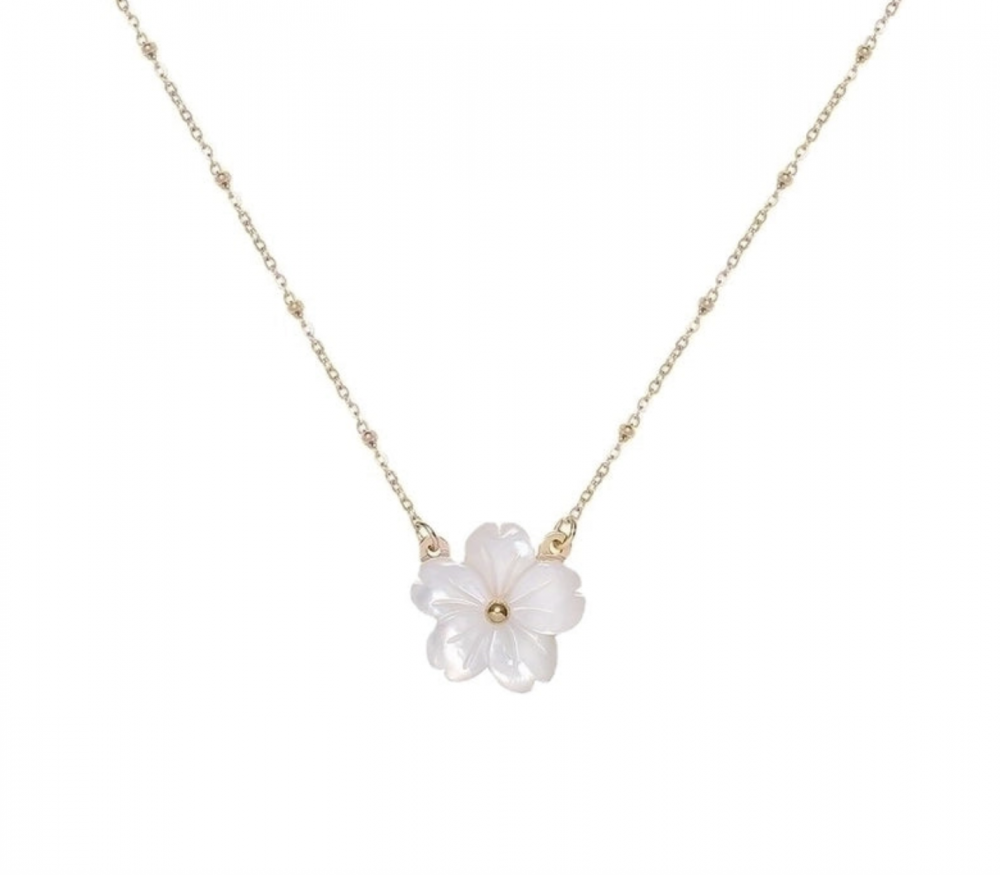 "NU TID" Halskæde 2mm med blomst vedhæng - 45cm. 18k guld PVD