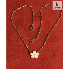 "NU TID" Halskæde 2mm med blomst vedhæng - 45cm. 18k guld PVD