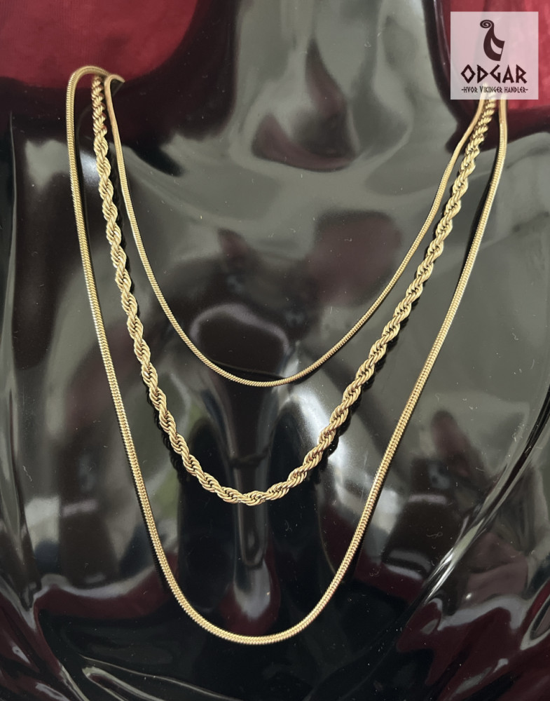 "NU TID" Halskæde 3-i-en kæde. 18k guld PVD 