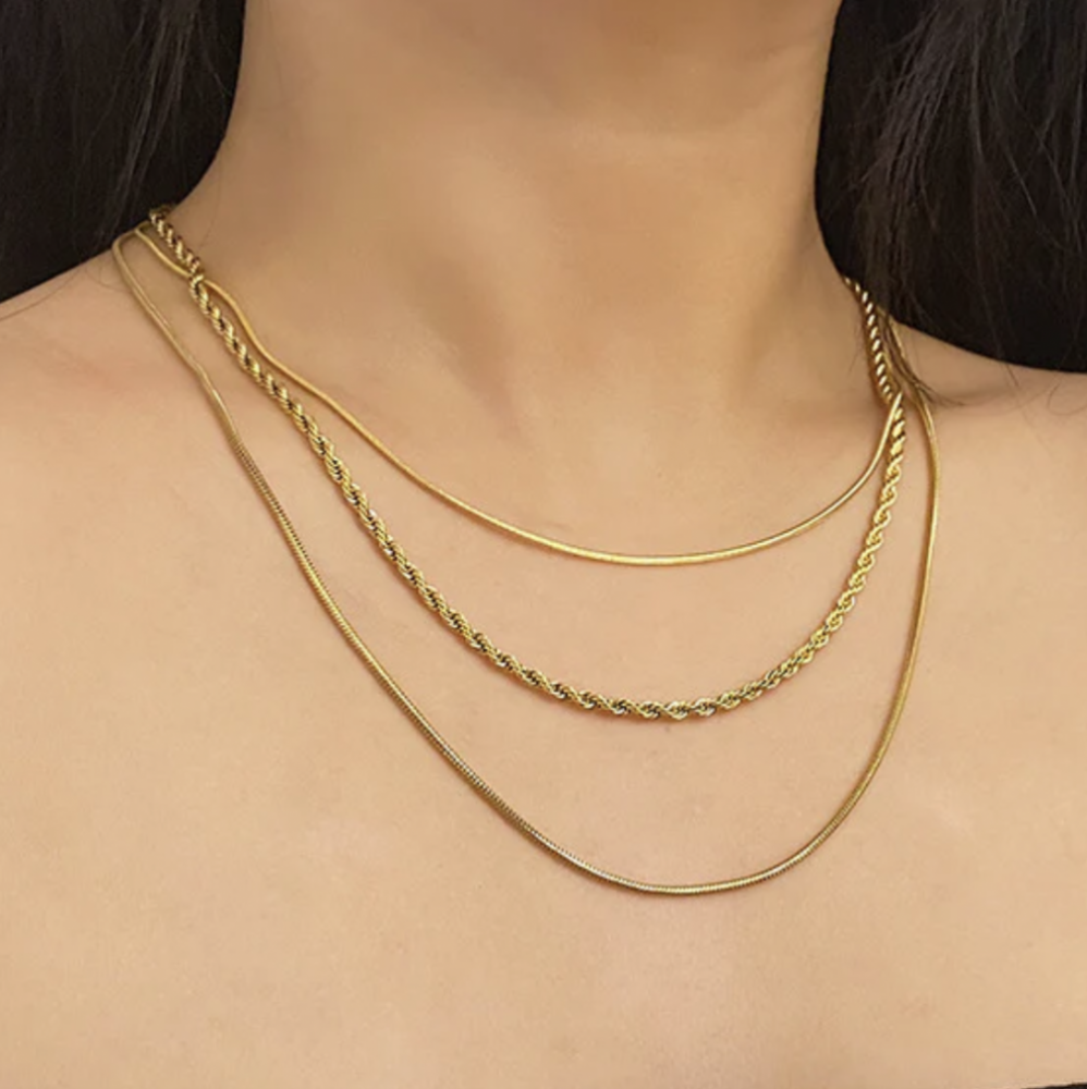 "NU TID" Halskæde 3-i-en kæde. 18k guld PVD 