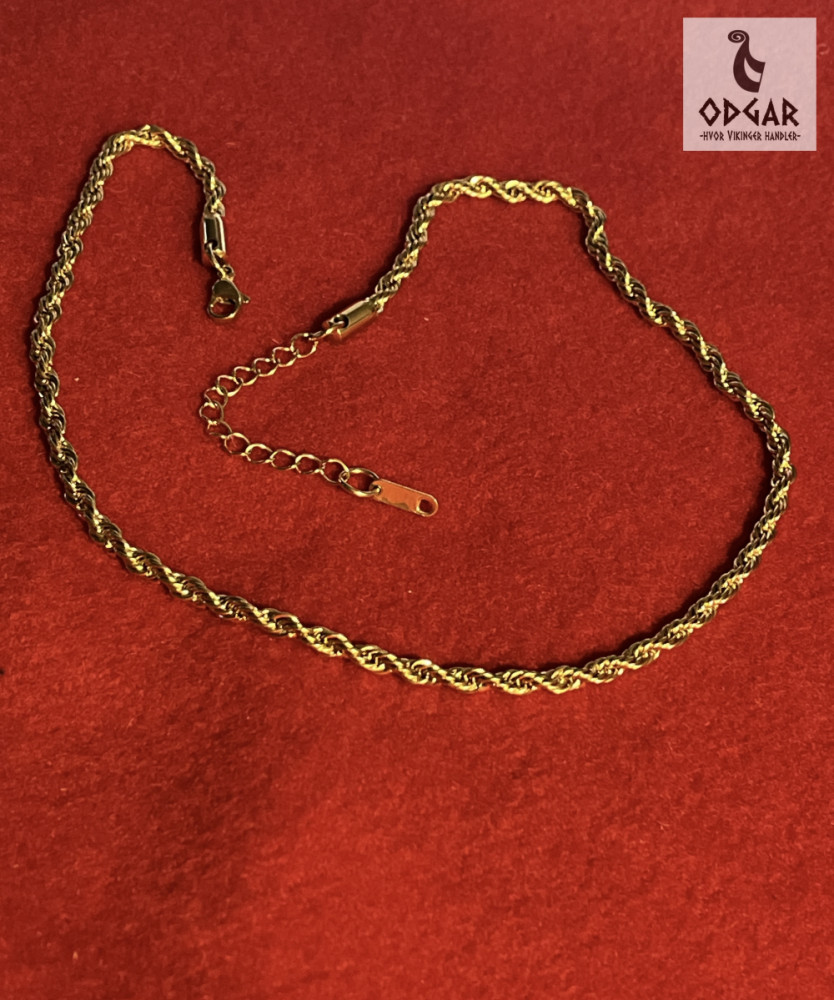 "NU TID" Halskæde 42+5cm snoet kæde 4mm. 18k guld PVD 