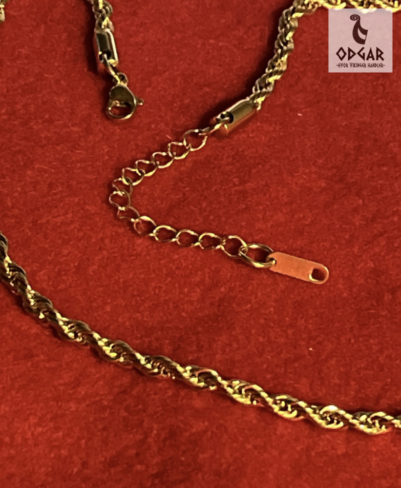 "NU TID" Halskæde 42+5cm snoet kæde 4mm. 18k guld PVD 