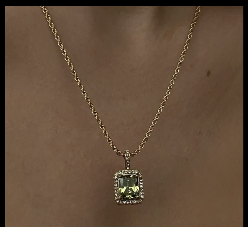 "NU TID" Halskæde britisk vintage grøn zirkon 18k guld PVD