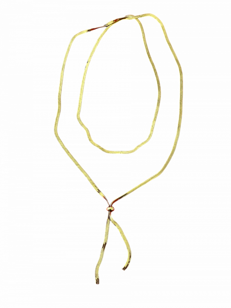 "NU TID" Halskæde lang, flad med perle samler. 18k guld PVD 