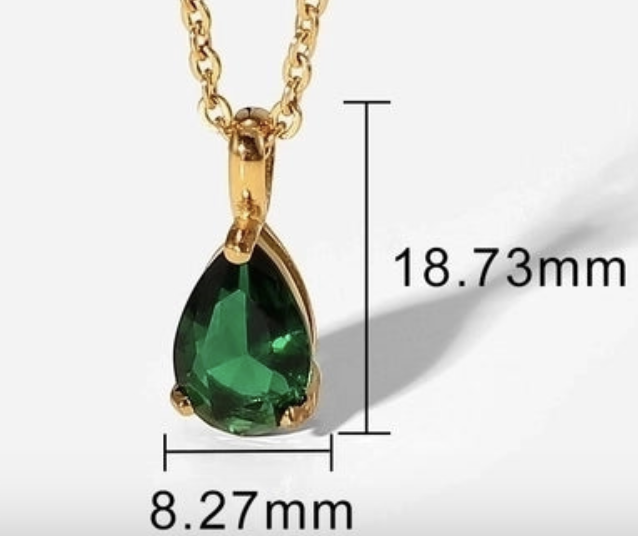 "NU TID" Halskæde med grøn dråbe zirkon 18k guld PVD 