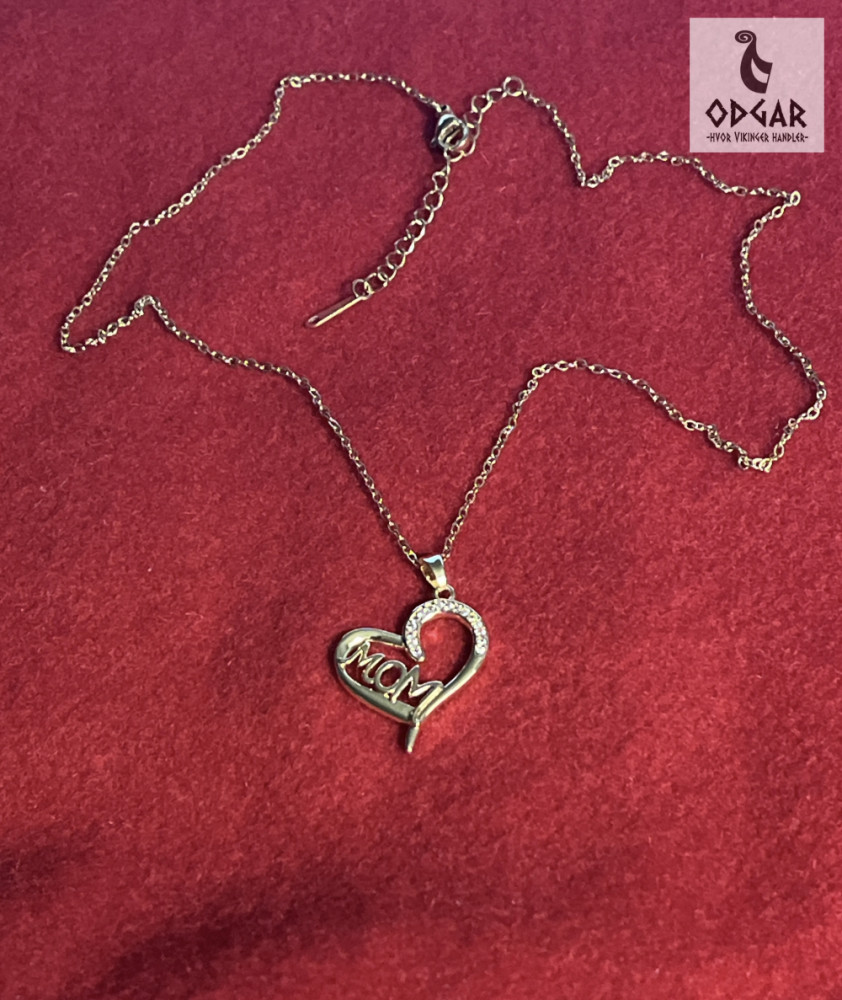 "NU TID" Halskæde med MOM hjerte zirkon vedhæng 18k guld PVD 