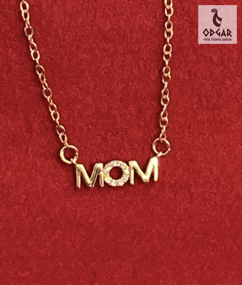 "NU TID" Halskæde med MOM vedhæng med zirkon.18k guld PVD