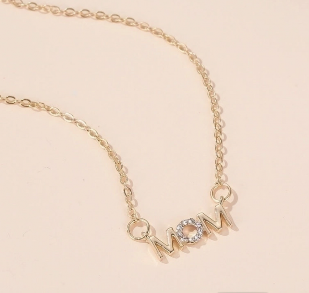 "NU TID" Halskæde med MOM vedhæng med zirkon.18k guld PVD